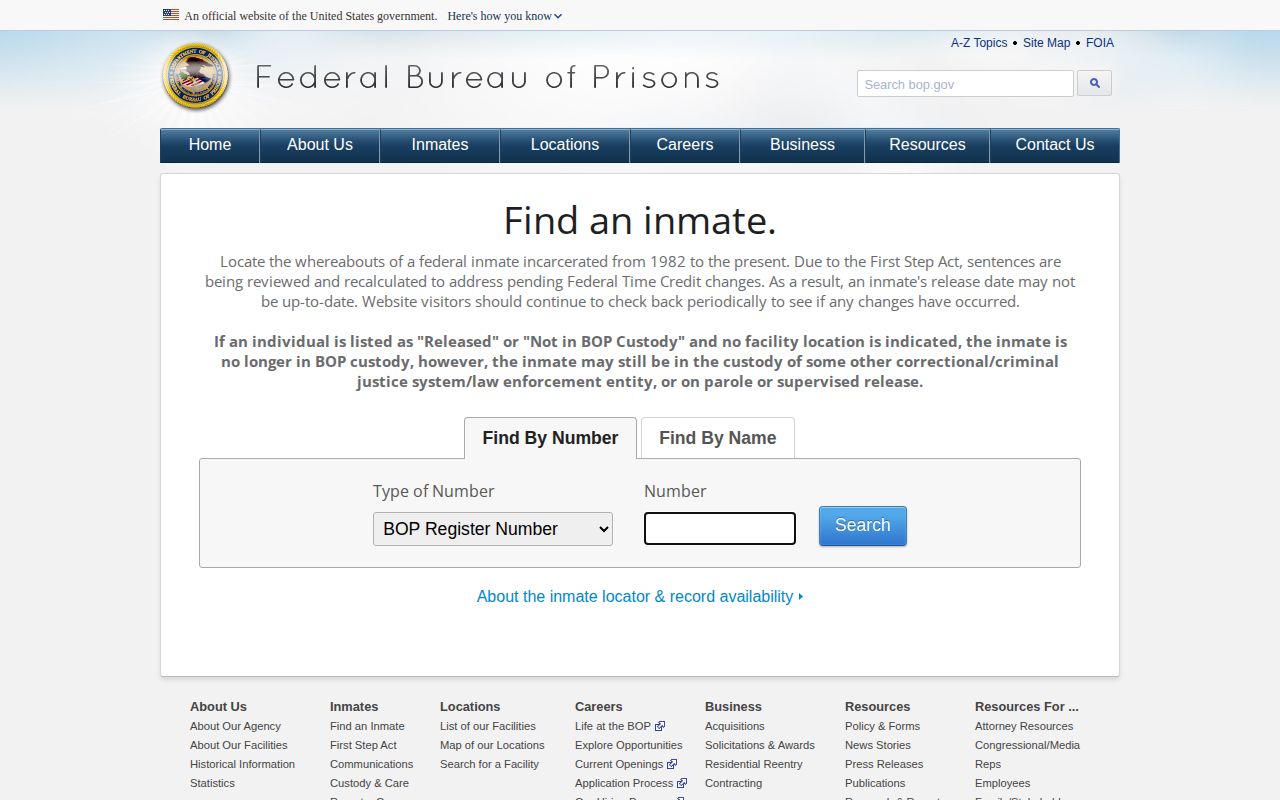 Ohio County warrant record boundary shown through the Federal Bureau of Prisons inmate locator