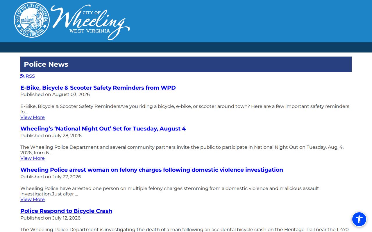Ohio County Wheeling Police Department official arrest news record source